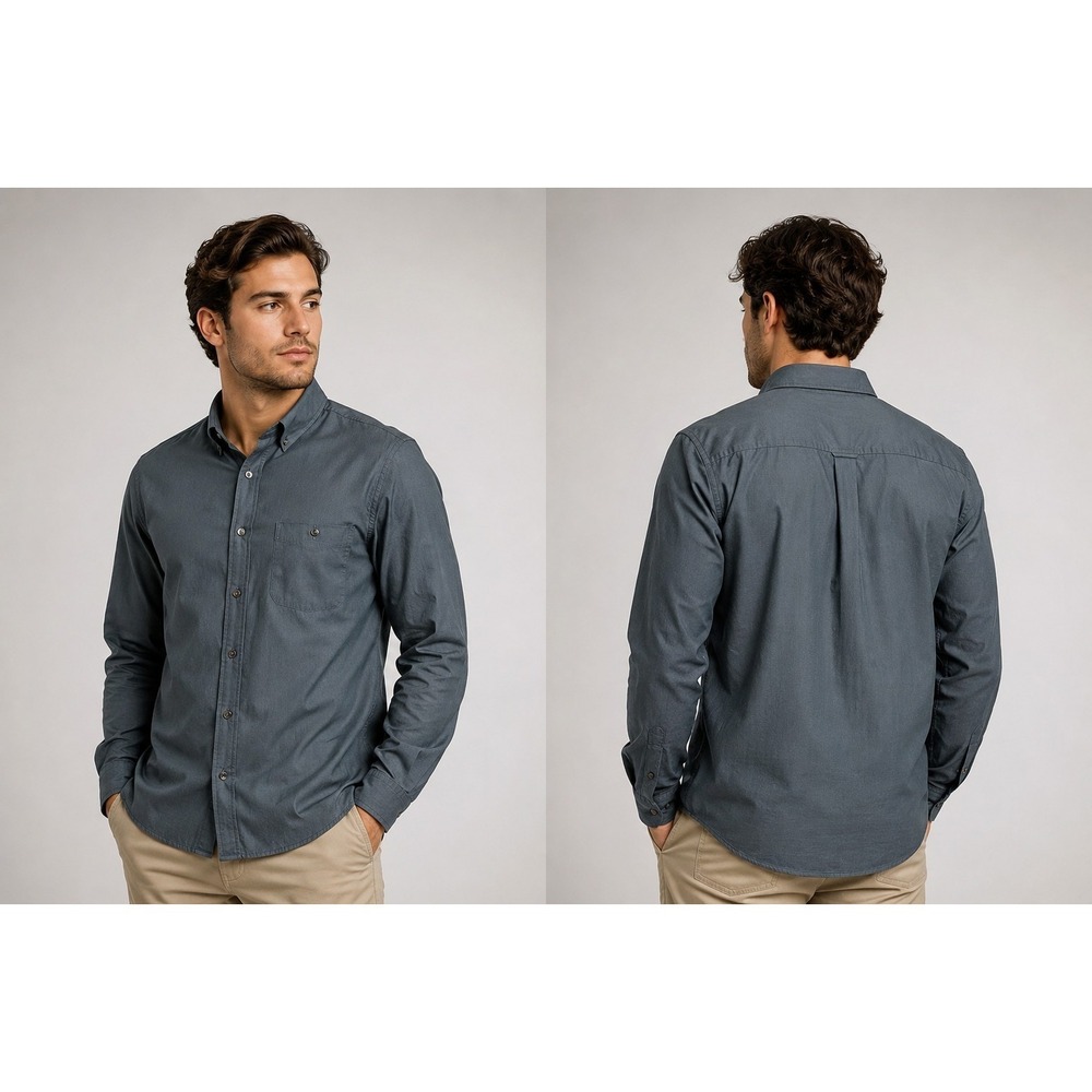 Roundtree & Yorke XL Gray Herringbone Button Down Shirt Wrinkle Free Cotton Blen